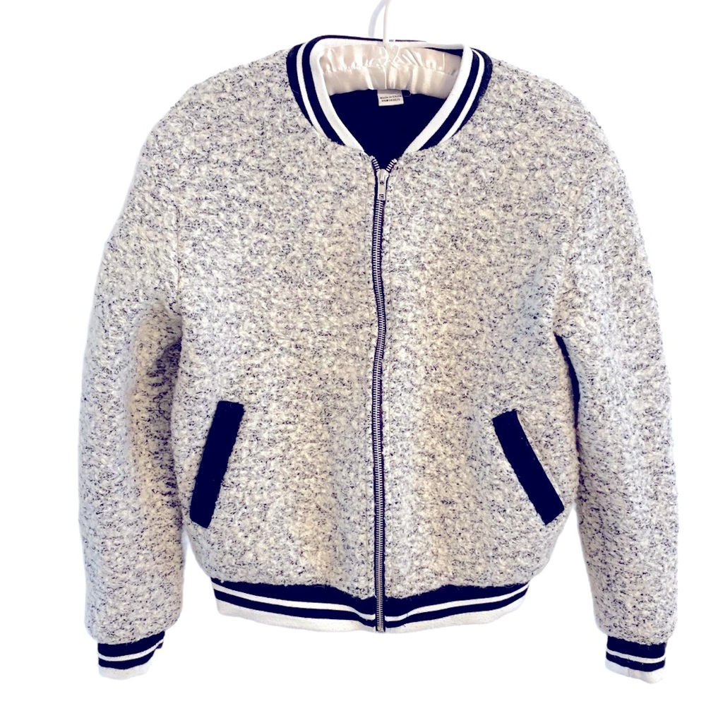 Glamorous Cashmere Blend Boucle Winter Varsity Style Bomber Jacket XS
